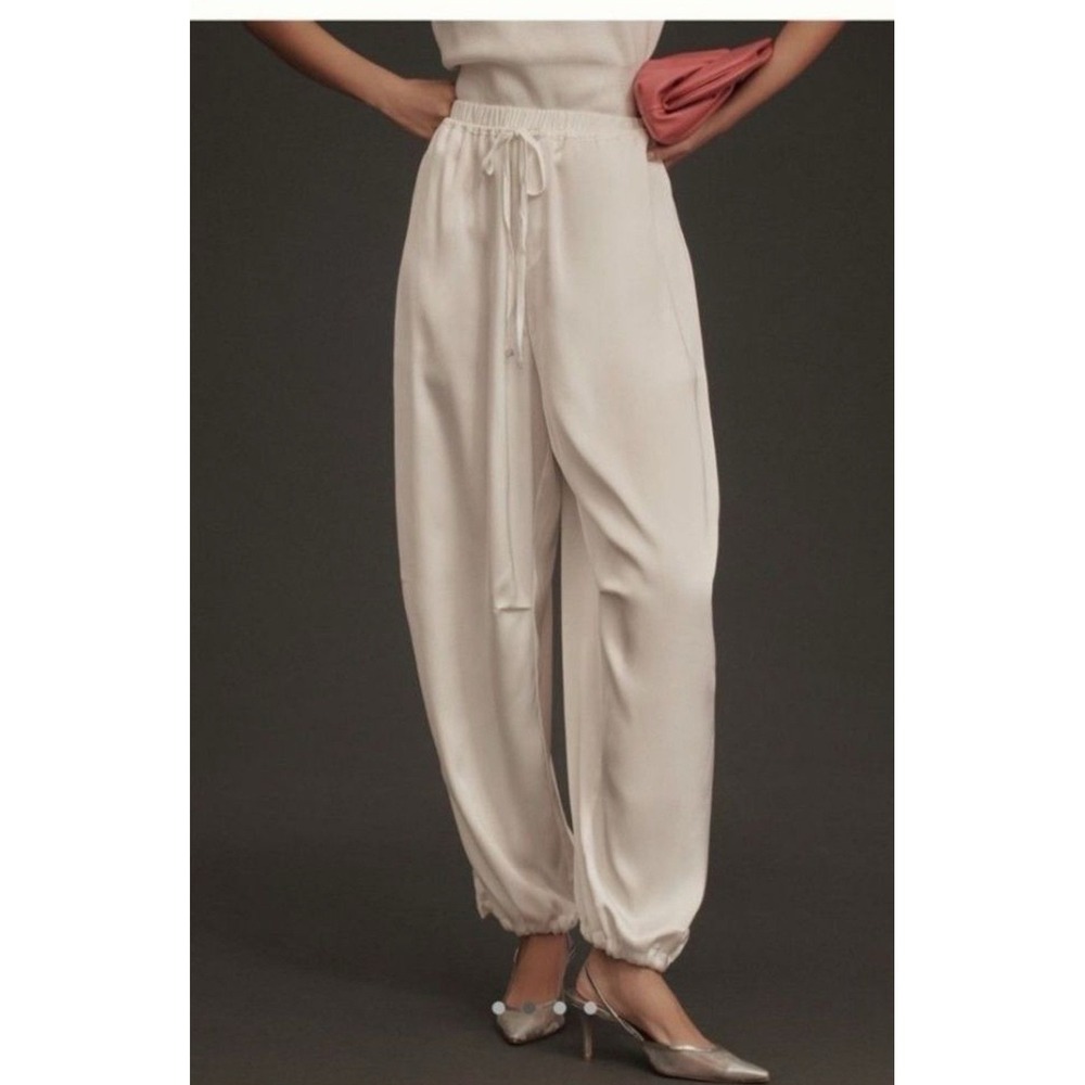 Maeve Anthropologie NEW Silky Parachute Wide Leg Pants White in‎ Small
